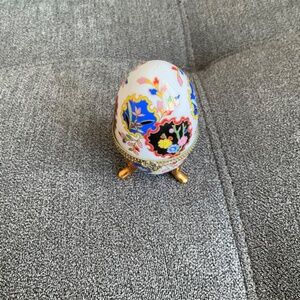 Vintage Hand-Painted Porcelain Egg Trinket Box